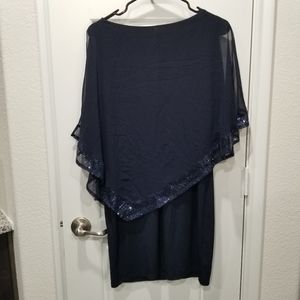 Enfocus Studio Ruffle puffs Sleeve Cover Pencil Dress Blue Sequins Lace Size 6